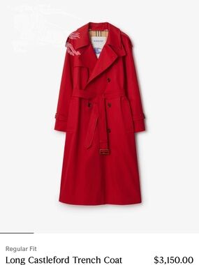 Burberry Red Long Trench Coat with Belt
